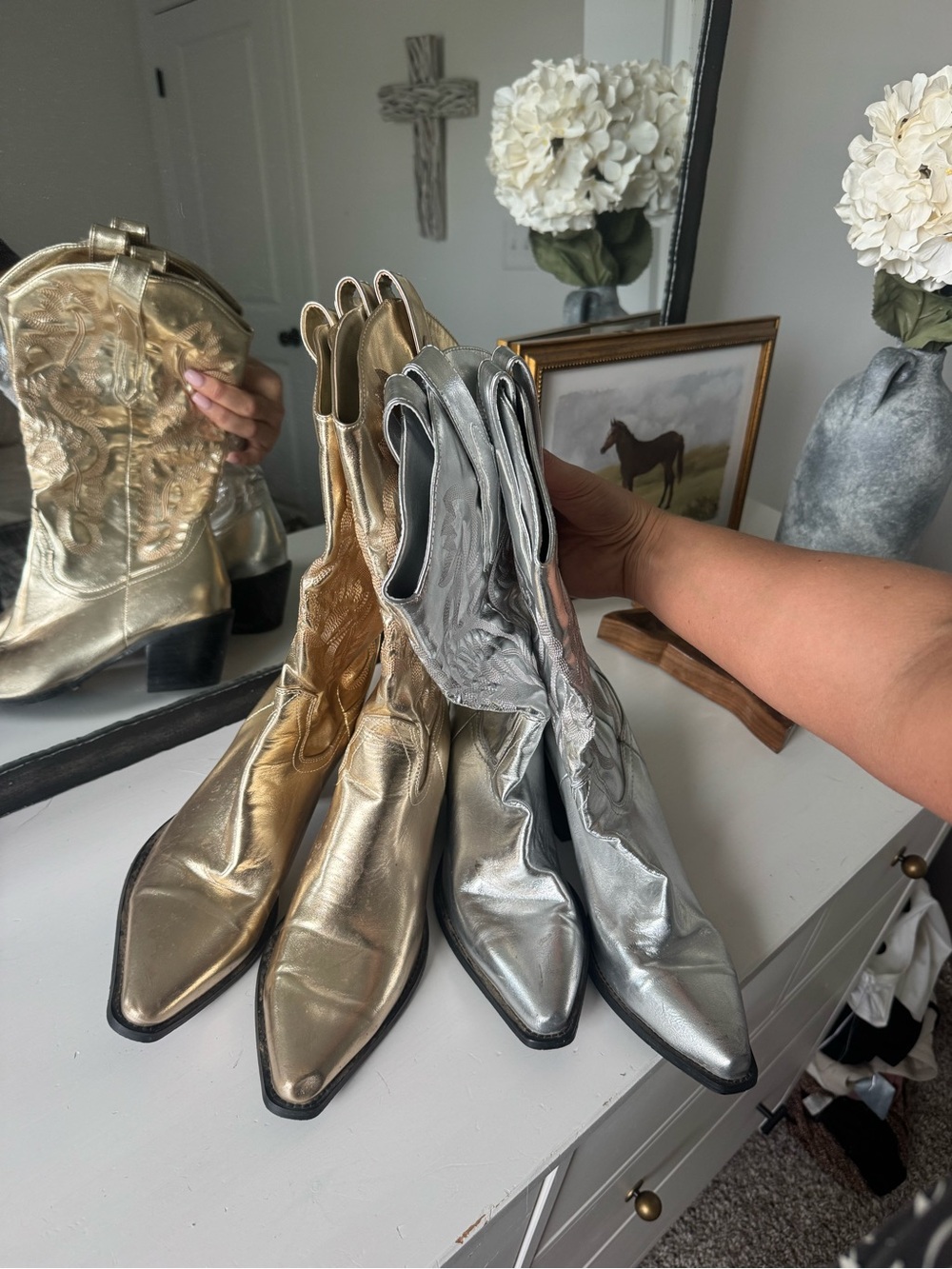 Metallic Leather Western cowboy boots - Gold & Silver